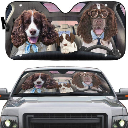 Gearhumans 3D English Springer Spaniel Family Custom Car Auto Sunshade