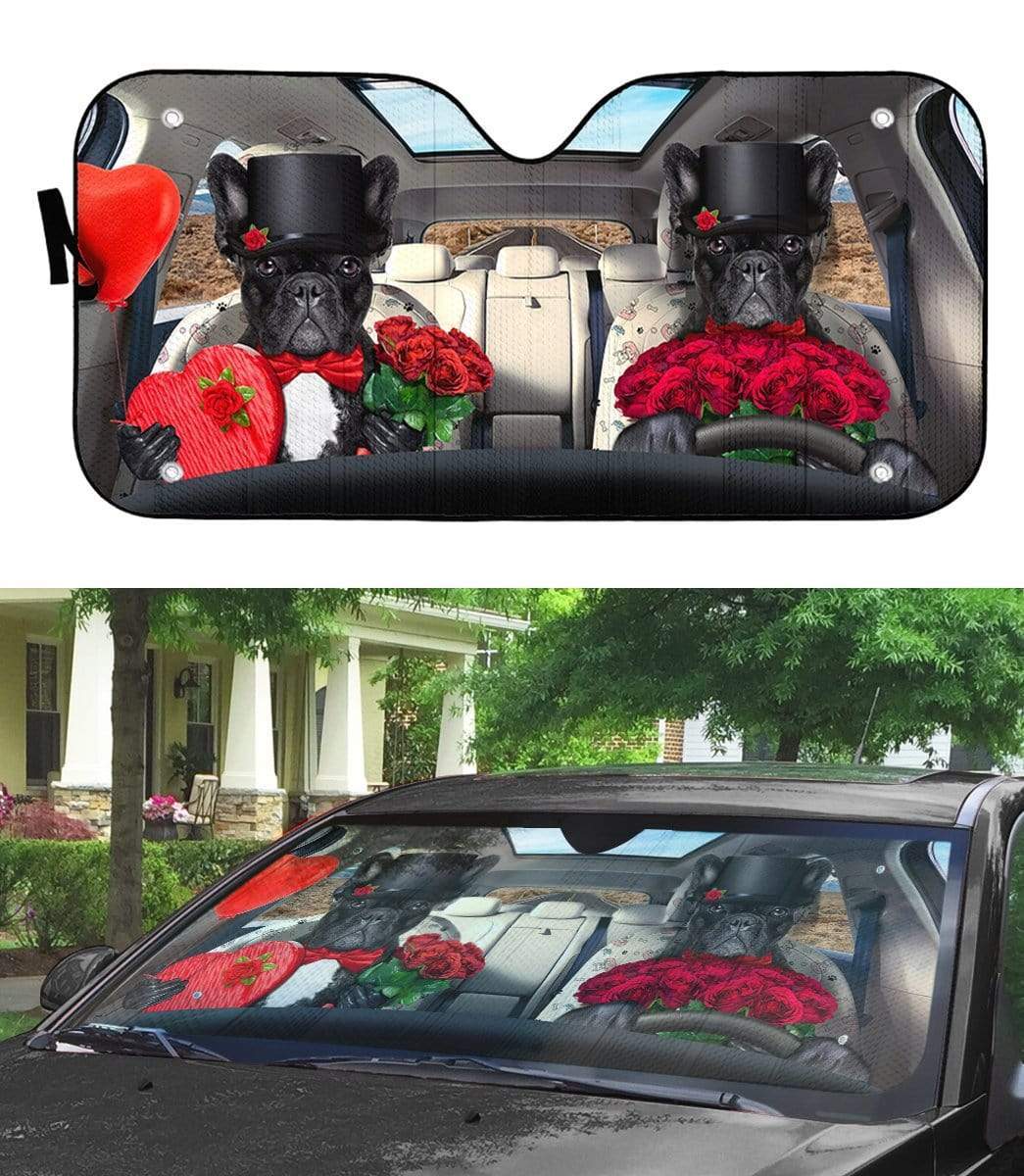 Gearhumans 3D Fall In Love French Bulldog Auto Sunshade