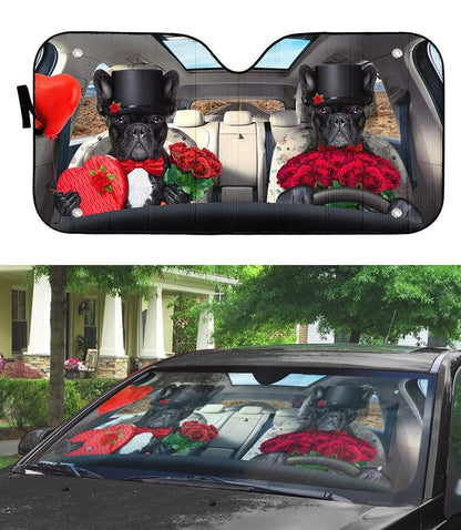 Gearhumans 3D Fall In Love French Bulldog Auto Sunshade