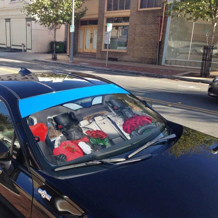 Gearhumans 3D Fall In Love French Bulldog Auto Sunshade