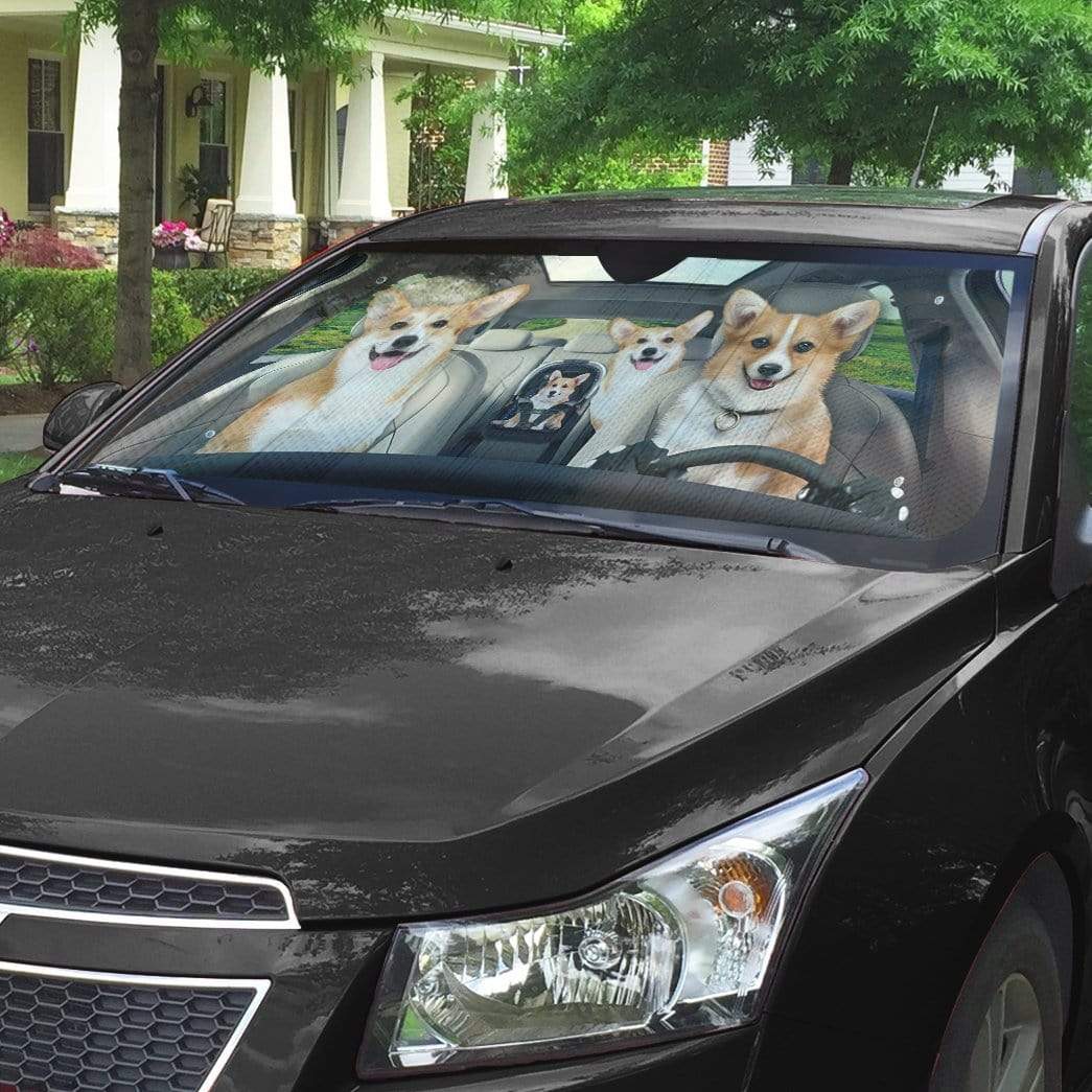 Gearhumans 3D Family Corgi Dogs Custom Car Auto Sunshade