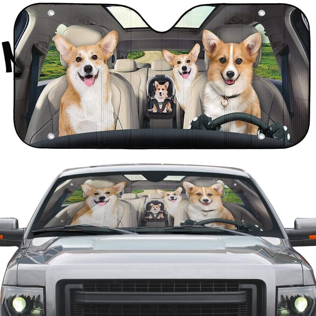 Gearhumans 3D Family Corgi Dogs Custom Car Auto Sunshade