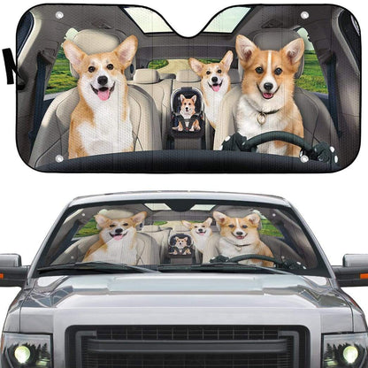 Gearhumans 3D Family Corgi Dogs Custom Car Auto Sunshade