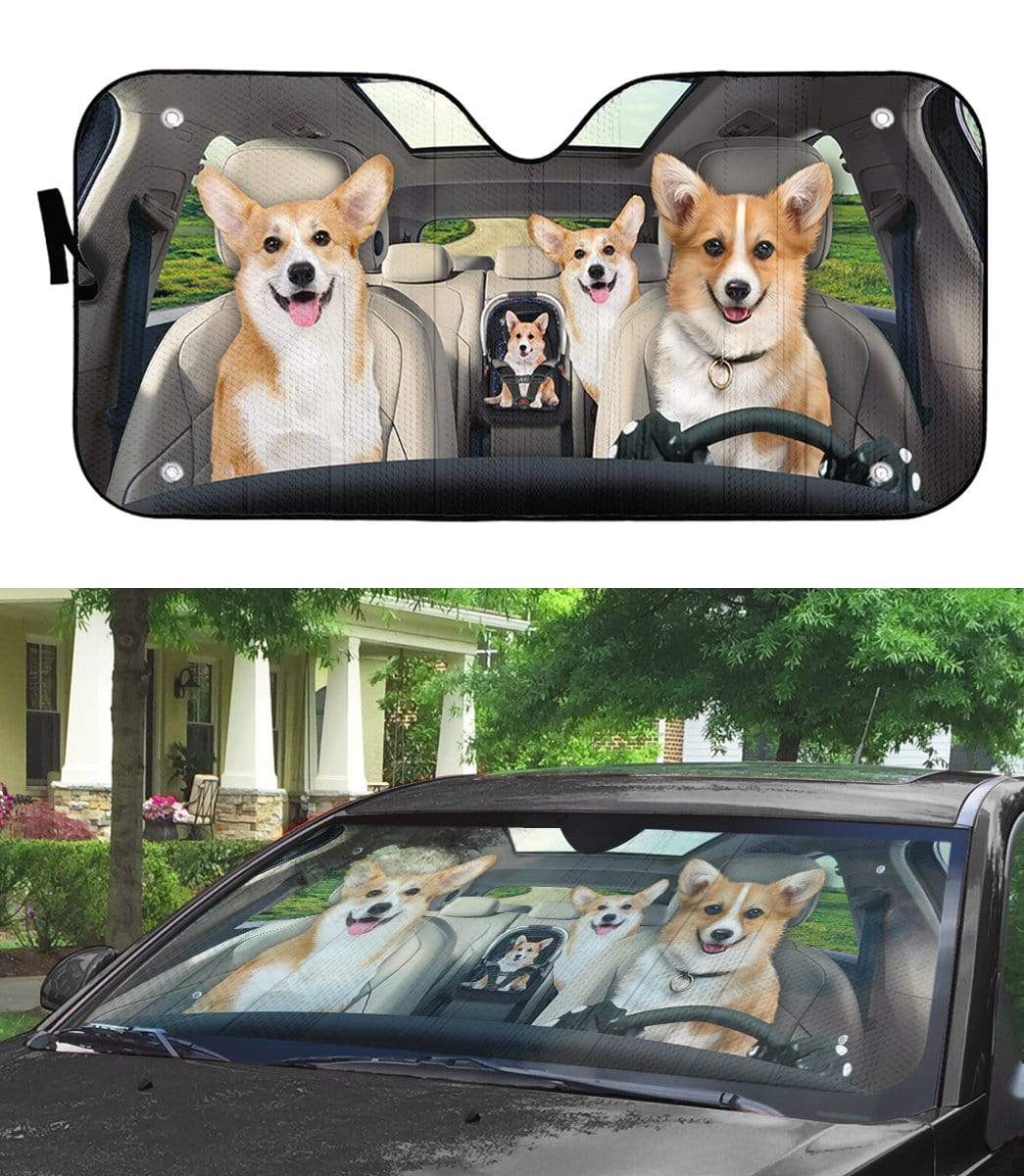 Gearhumans 3D Family Corgi Dogs Custom Car Auto Sunshade