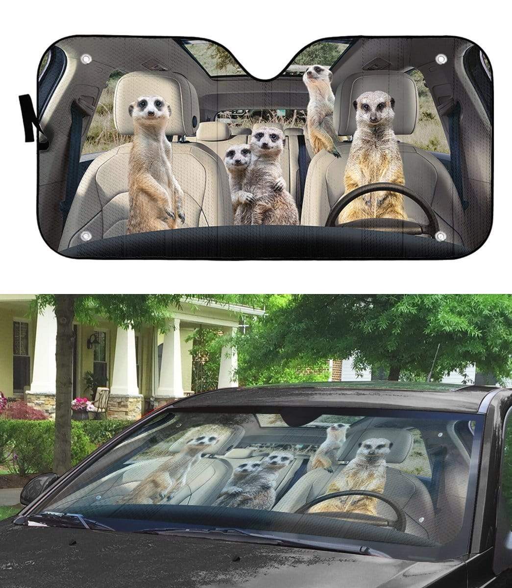 Gearhumans 3D Family Meerkat Custom Car Auto Sunshade