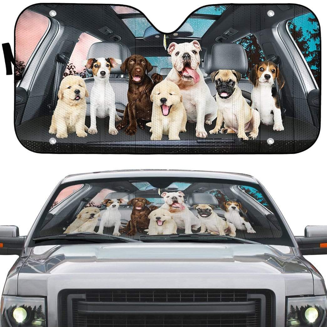 Gearhumans 3D Family Puppy Custom Car Auto Sunshade