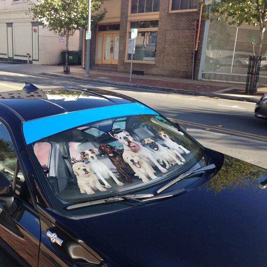 Gearhumans 3D Family Puppy Custom Car Auto Sunshade