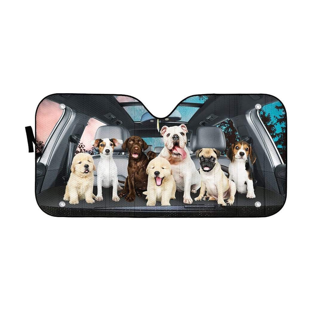 Gearhumans 3D Family Puppy Custom Car Auto Sunshade