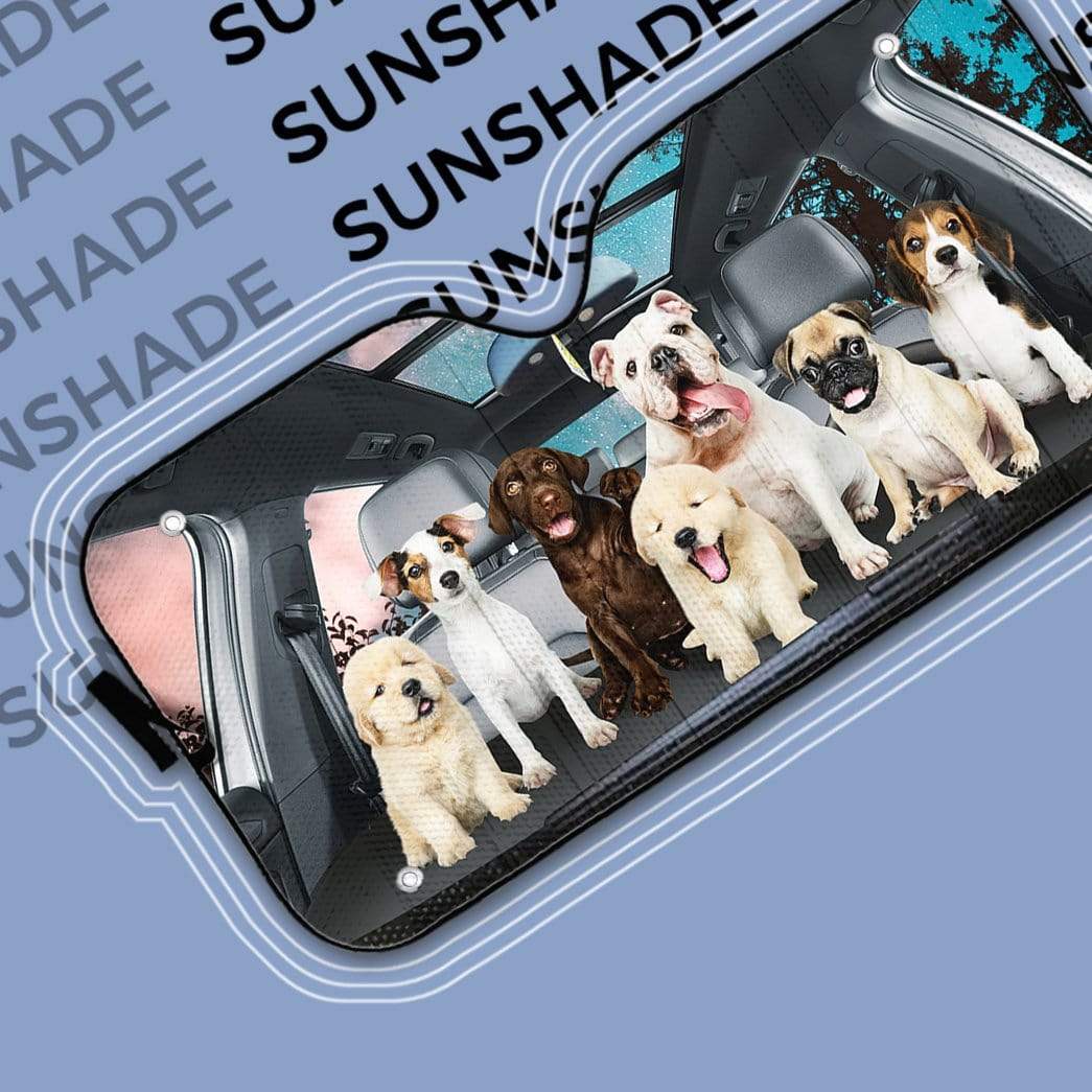 Gearhumans 3D Family Puppy Custom Car Auto Sunshade