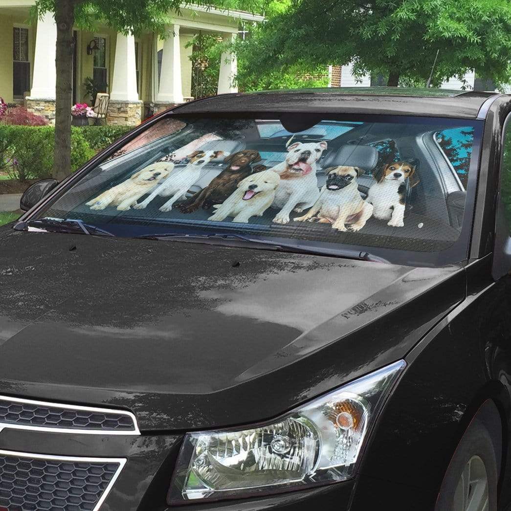 Gearhumans 3D Family Puppy Custom Car Auto Sunshade