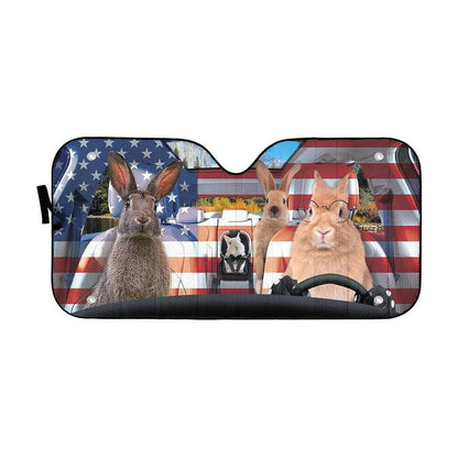Gearhumans 3D Family Rabits America Custom Car Auto Sunshade