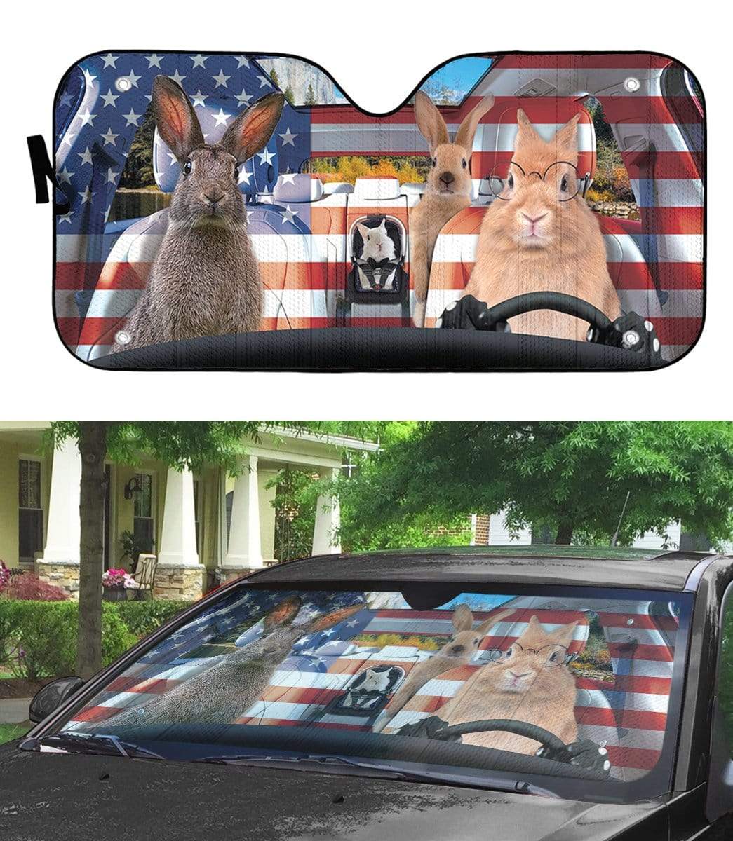 Gearhumans 3D Family Rabits America Custom Car Auto Sunshade