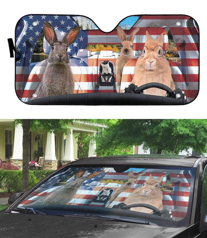 Gearhumans 3D Family Rabits America Custom Car Auto Sunshade