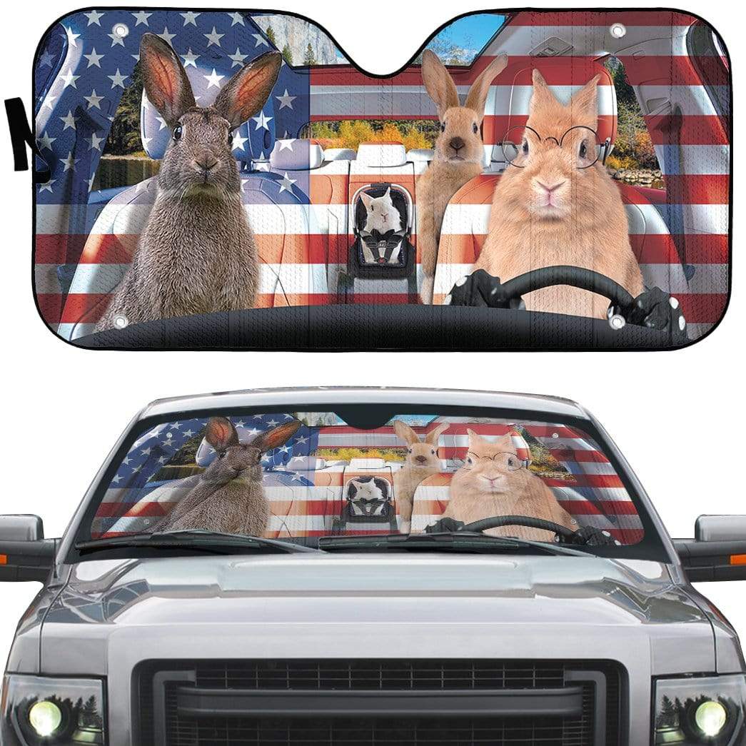 Gearhumans 3D Family Rabits America Custom Car Auto Sunshade