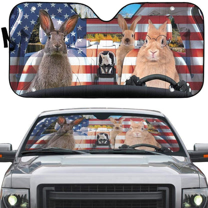 Gearhumans 3D Family Rabits America Custom Car Auto Sunshade
