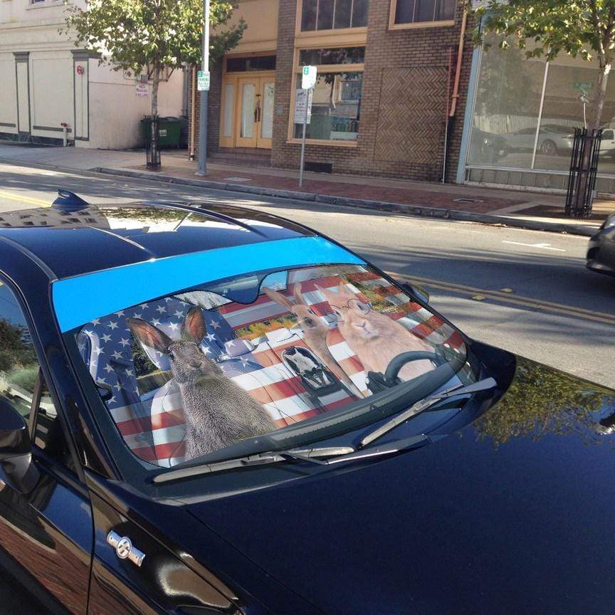 Gearhumans 3D Family Rabits America Custom Car Auto Sunshade