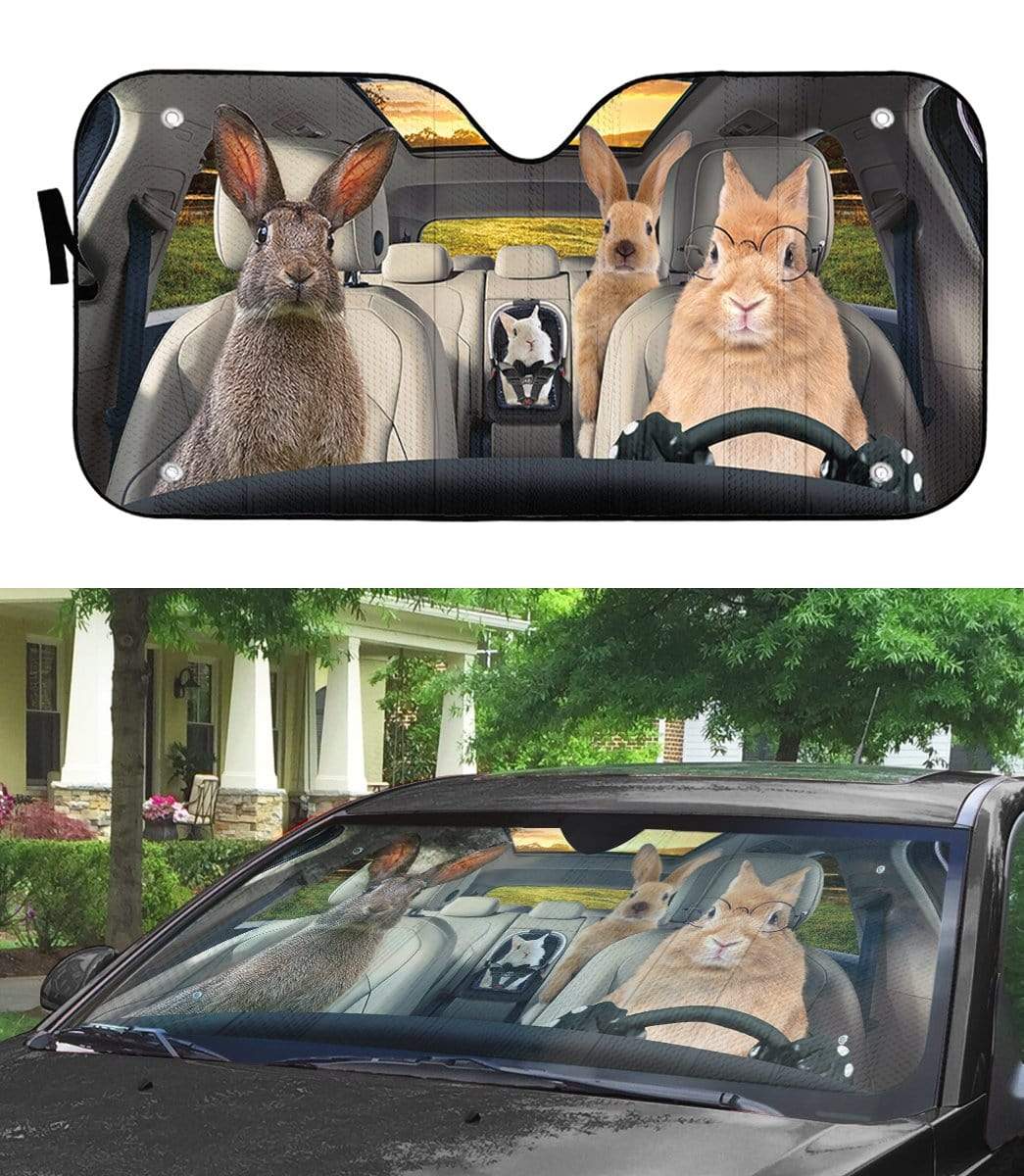 Gearhumans 3D Family Rabits Custom Car Auto Sunshade