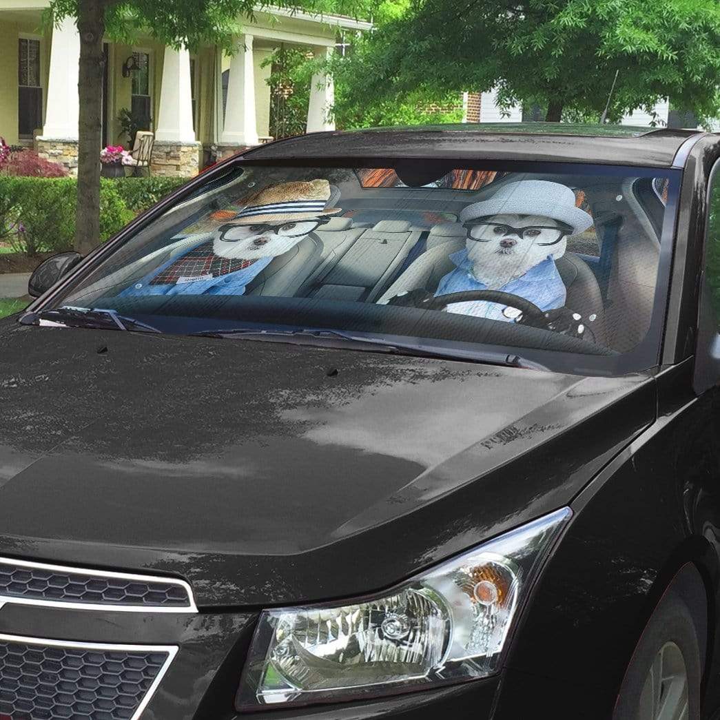 Gearhumans 3D Family Terrier Dogs In Car Custom Car Auto Sunshade