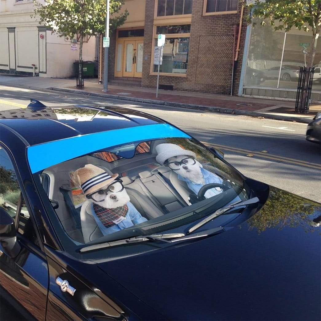 Gearhumans 3D Family Terrier Dogs In Car Custom Car Auto Sunshade