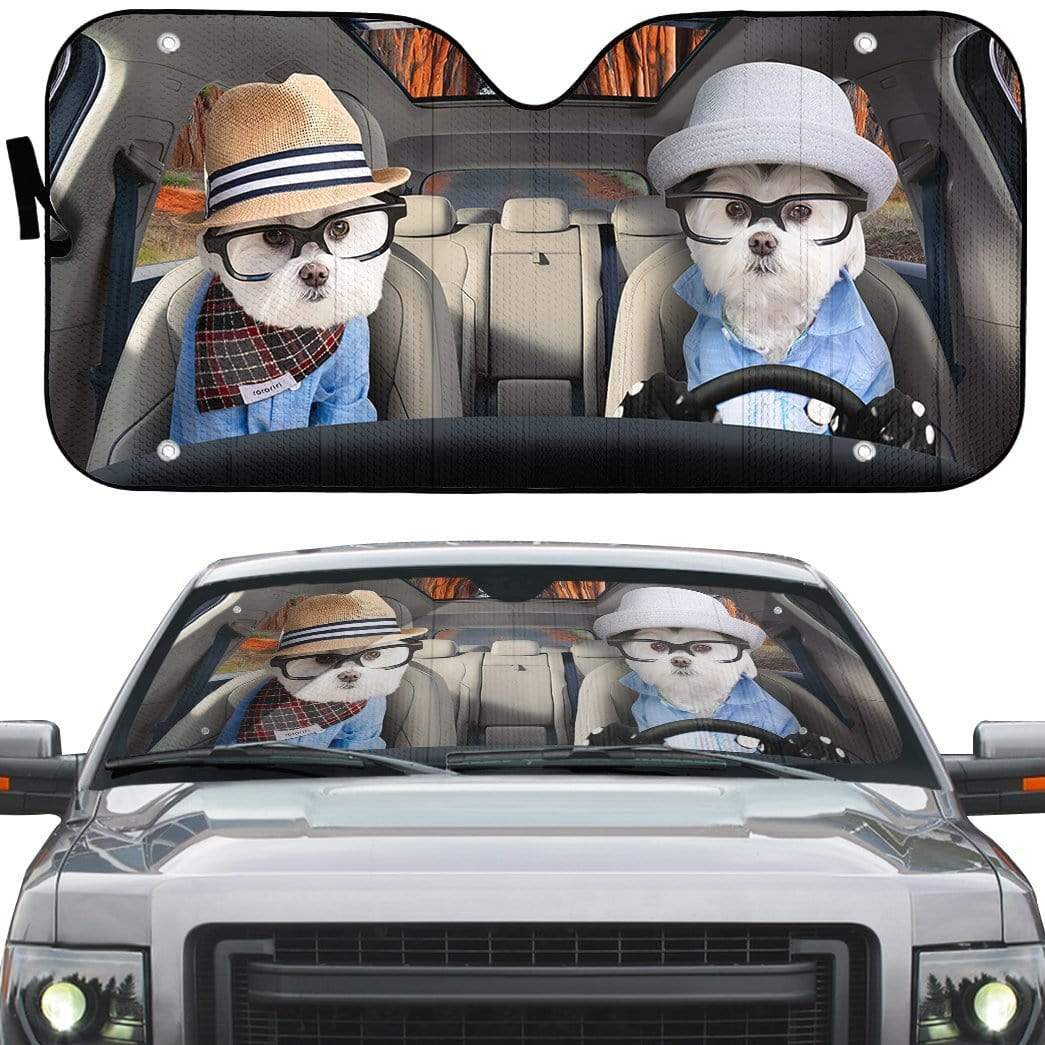 Gearhumans 3D Family Terrier Dogs In Car Custom Car Auto Sunshade