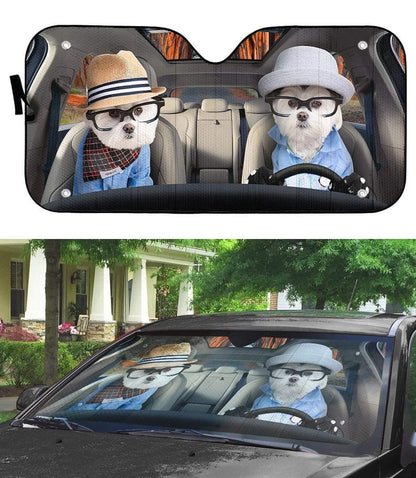 Gearhumans 3D Family Terrier Dogs In Car Custom Car Auto Sunshade