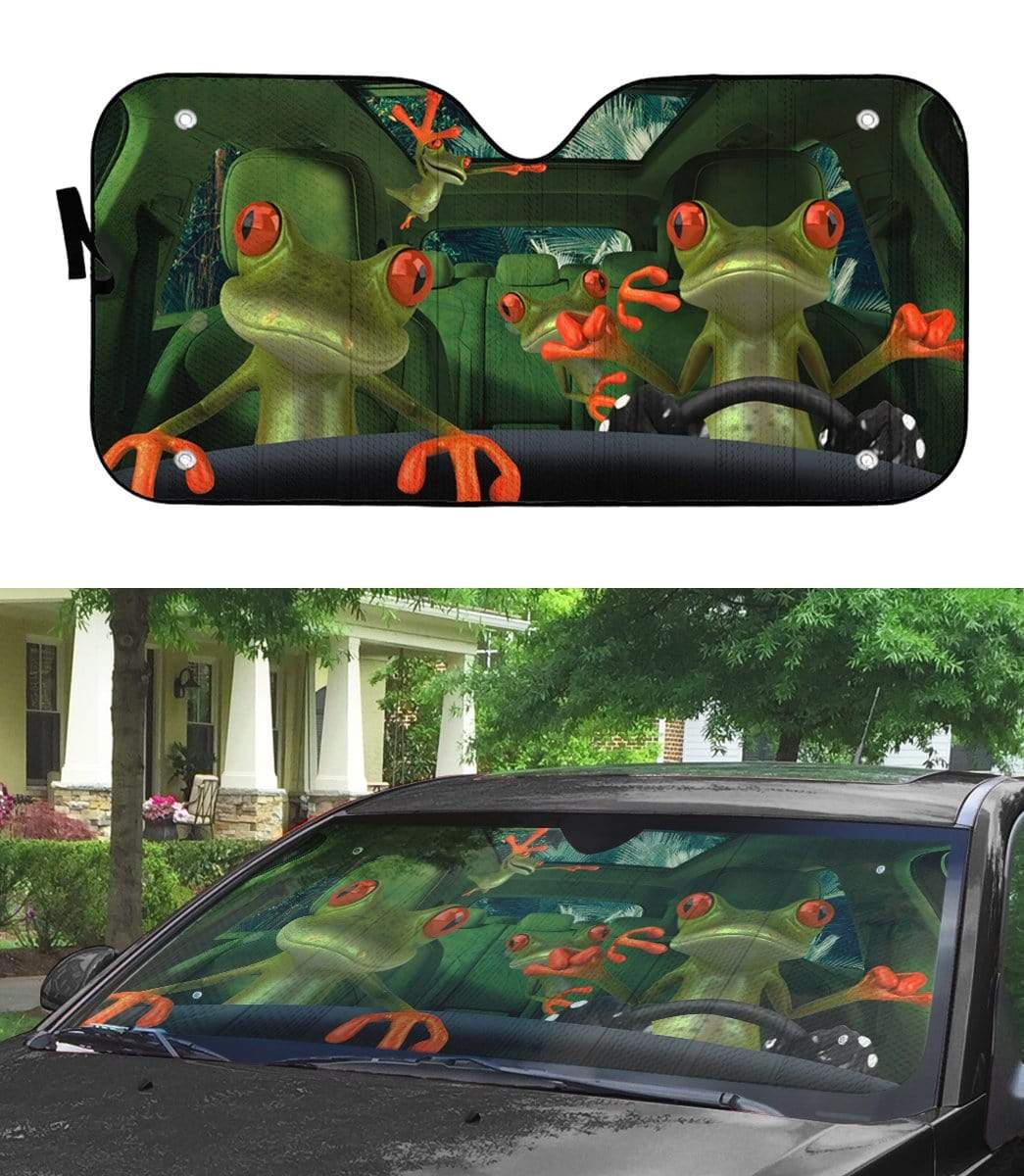 Gearhumans 3D Fancy Frogs Custom Car Auto SunShade