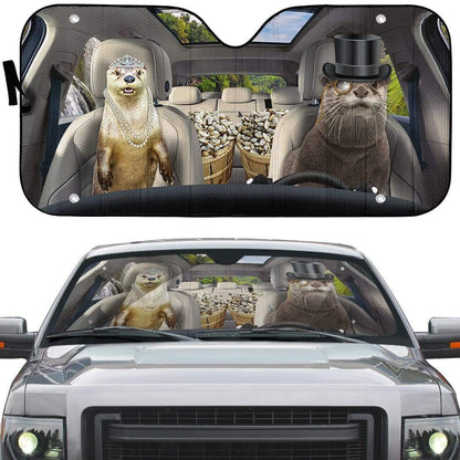 Gearhumans 3D Fancy Otters Custom Car Auto Sunshade