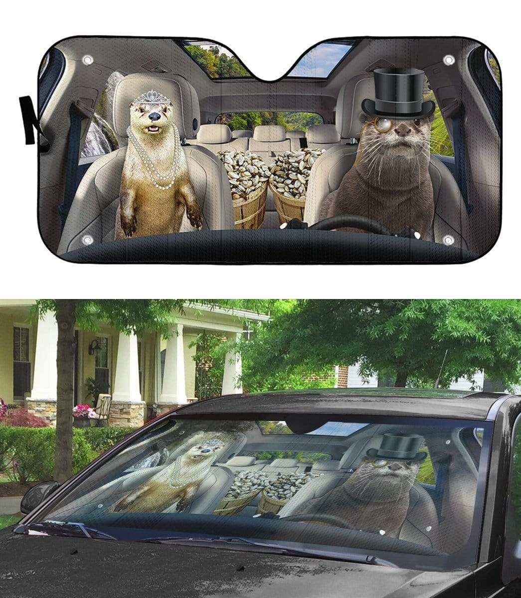 Gearhumans 3D Fancy Otters Custom Car Auto Sunshade