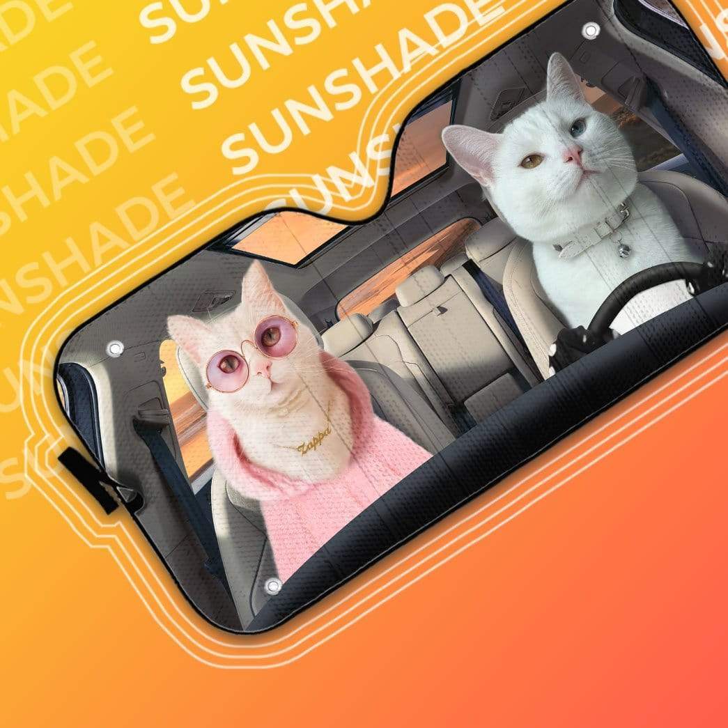 Gearhumans 3D Fashion Couple White Cats Custom Car Auto Sunshade