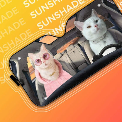 Gearhumans 3D Fashion Couple White Cats Custom Car Auto Sunshade