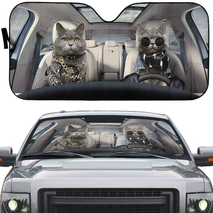 Gearhumans 3D Fashionable Chartreux Cats Custom Car Auto Sunshade