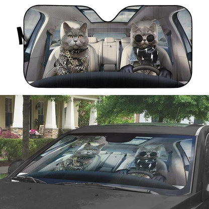 Gearhumans 3D Fashionable Chartreux Cats Custom Car Auto Sunshade