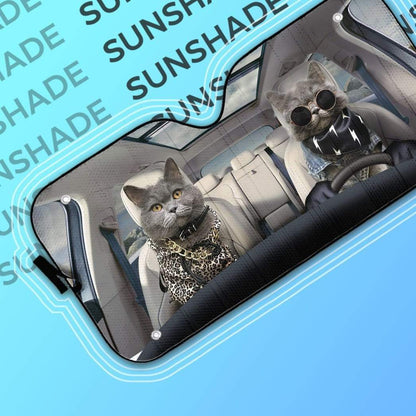 Gearhumans 3D Fashionable Chartreux Cats Custom Car Auto Sunshade