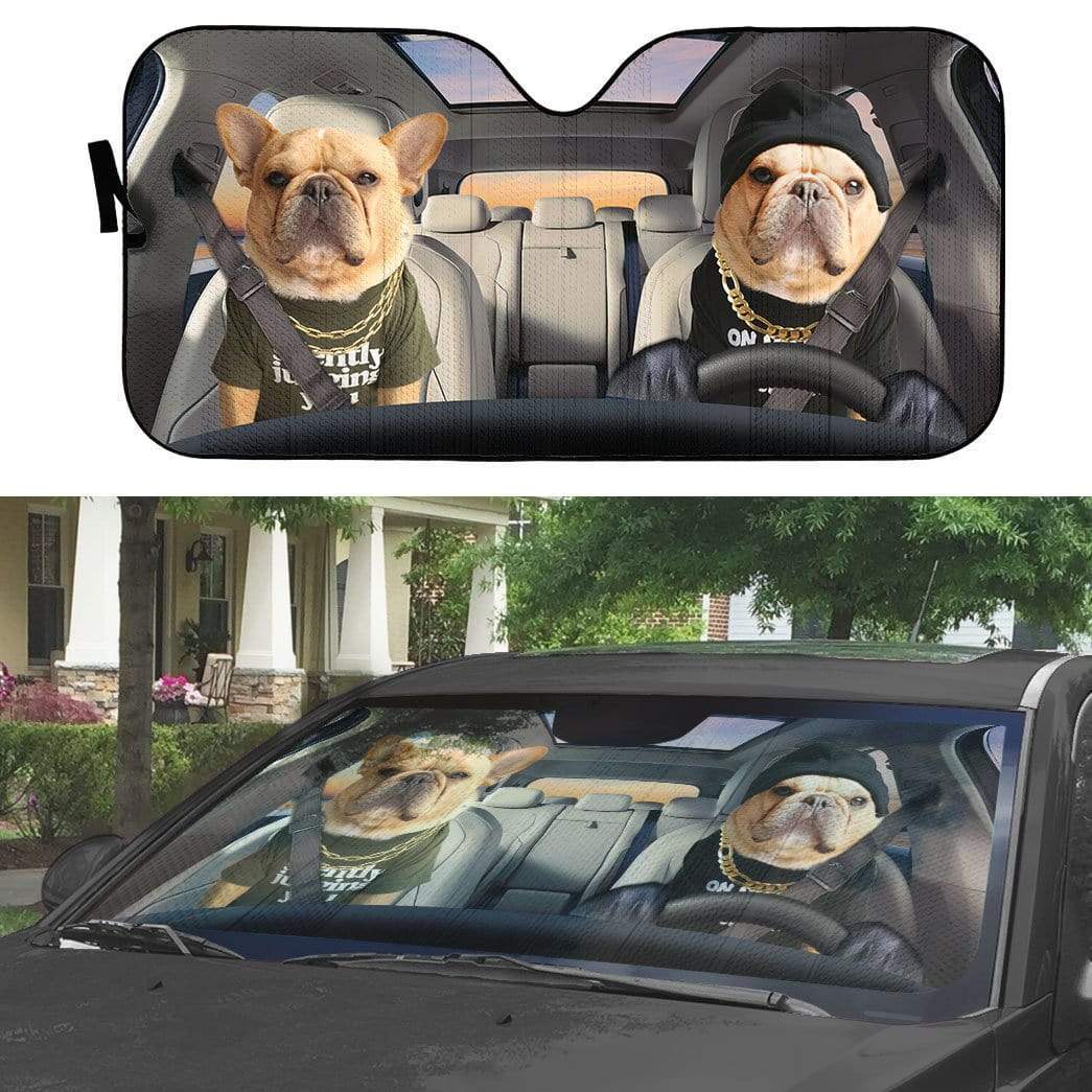 Gearhumans 3D French Bulldog Friends Custom Car Auto Sunshade