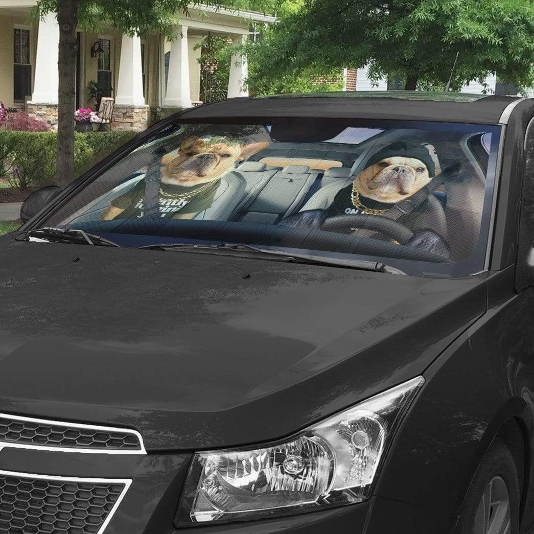 Gearhumans 3D French Bulldog Friends Custom Car Auto Sunshade
