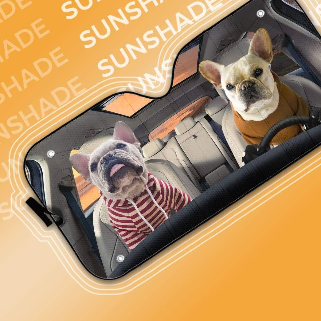 Gearhumans 3D Friend Soulmate Bulldogs Couple Custom Car Auto Sunshade