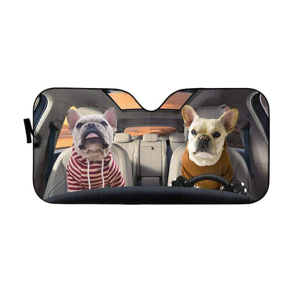 Gearhumans 3D Friend Soulmate Bulldogs Couple Custom Car Auto Sunshade