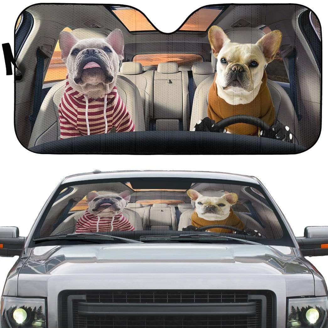 Gearhumans 3D Friend Soulmate Bulldogs Couple Custom Car Auto Sunshade