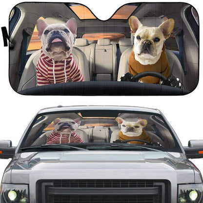 Gearhumans 3D Friend Soulmate Bulldogs Couple Custom Car Auto Sunshade