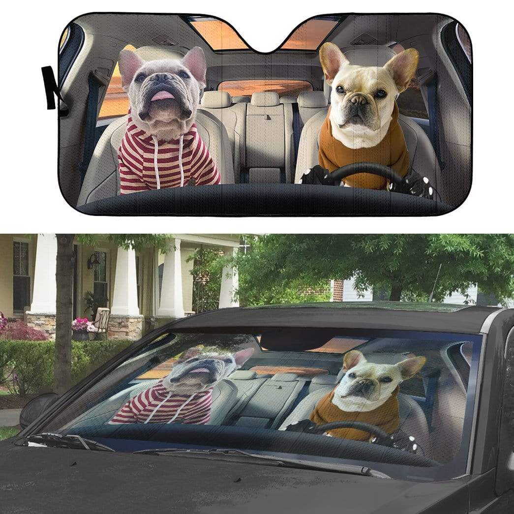 Gearhumans 3D Friend Soulmate Bulldogs Couple Custom Car Auto Sunshade