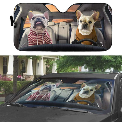 Gearhumans 3D Friend Soulmate Bulldogs Couple Custom Car Auto Sunshade