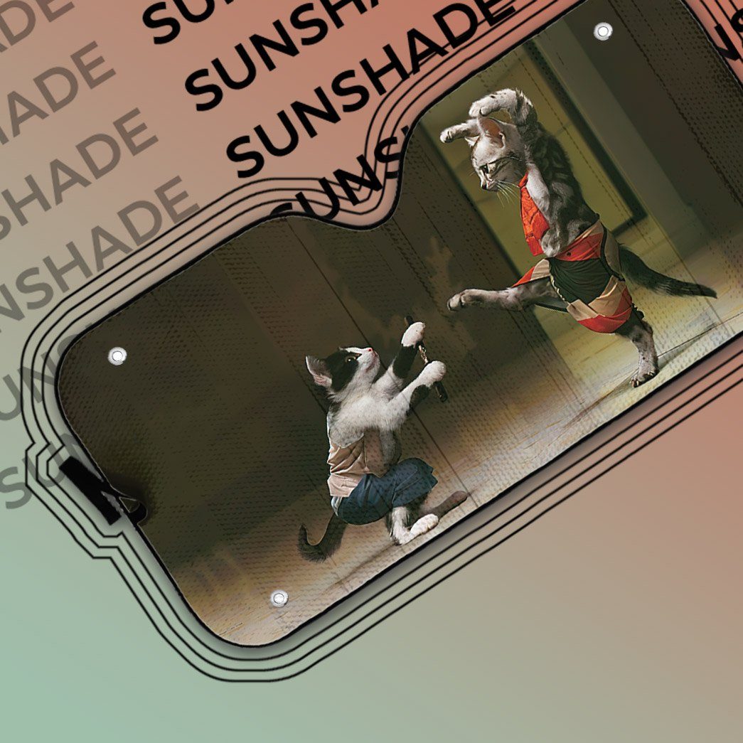 Gearhumans 3D Funny Cat Fight Custom Car Auto Sunshade