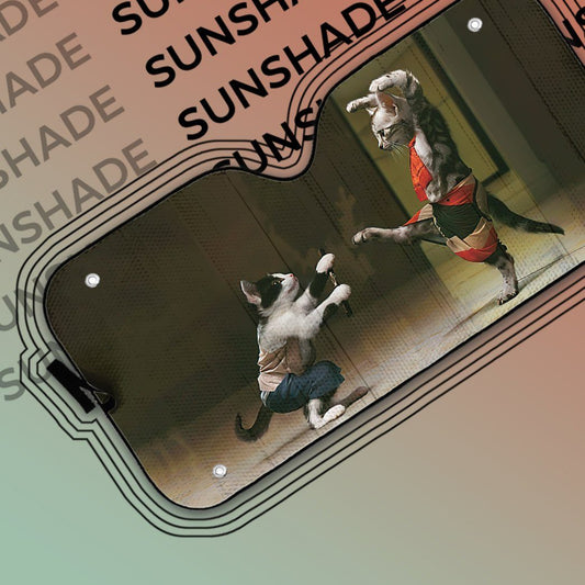 Gearhumans 3D Funny Cat Fight Custom Car Auto Sunshade