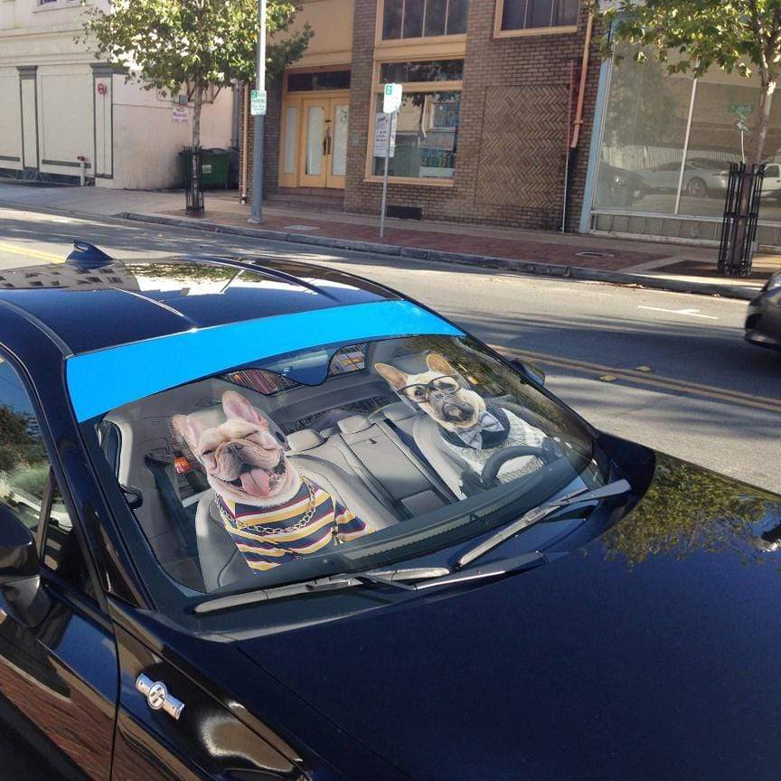 Gearhumans 3D Funny Love Bulldogs Couple Custom Car Auto Sunshade
