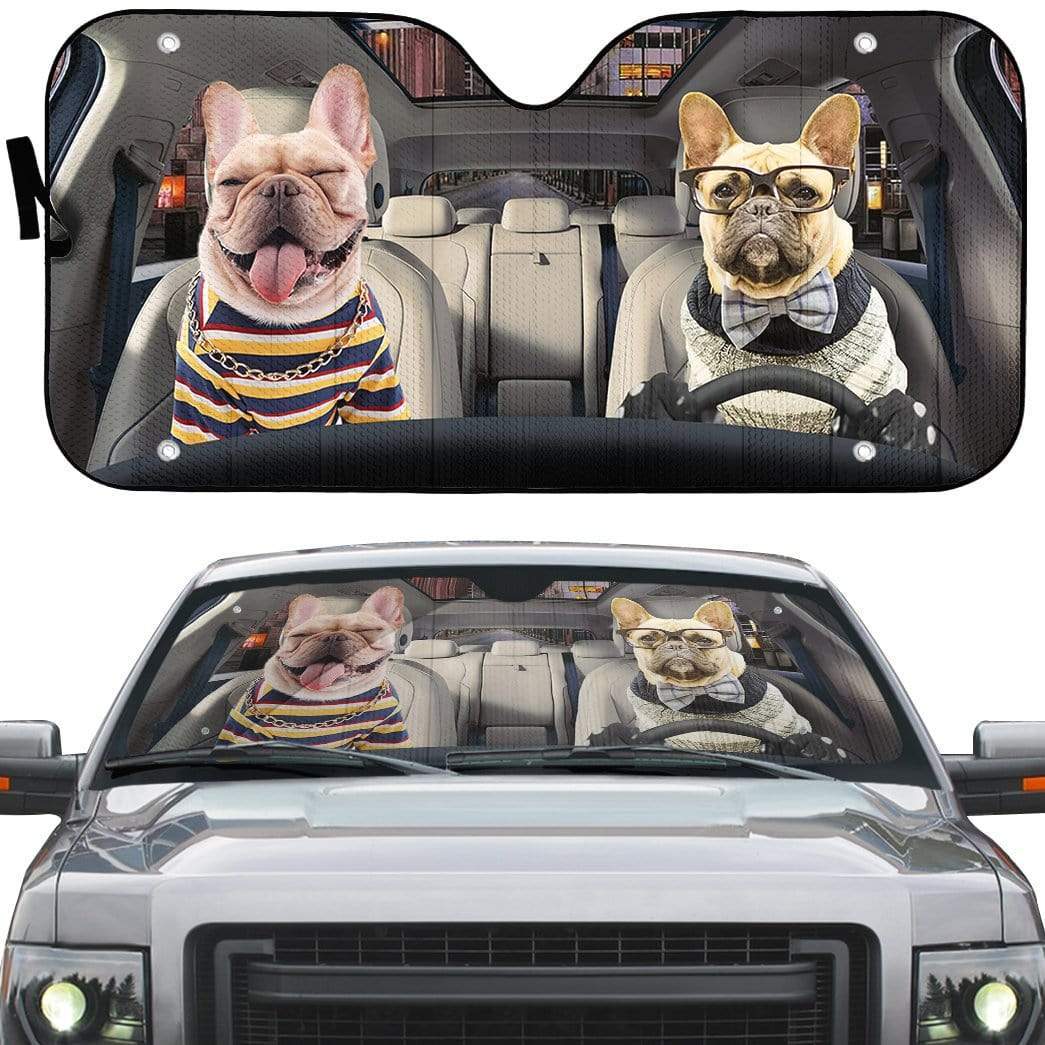 Gearhumans 3D Funny Love Bulldogs Couple Custom Car Auto Sunshade