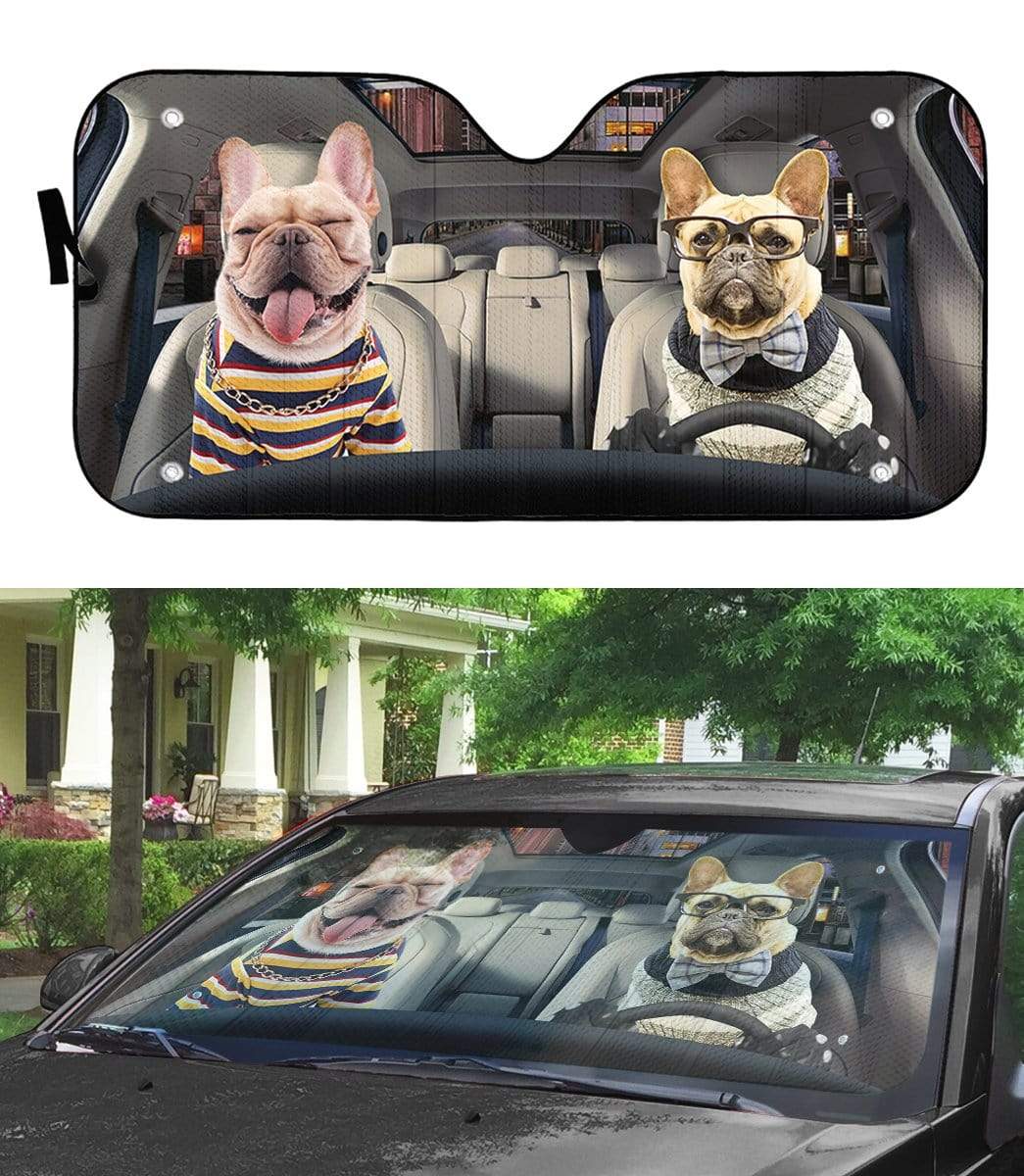 Gearhumans 3D Funny Love Bulldogs Couple Custom Car Auto Sunshade