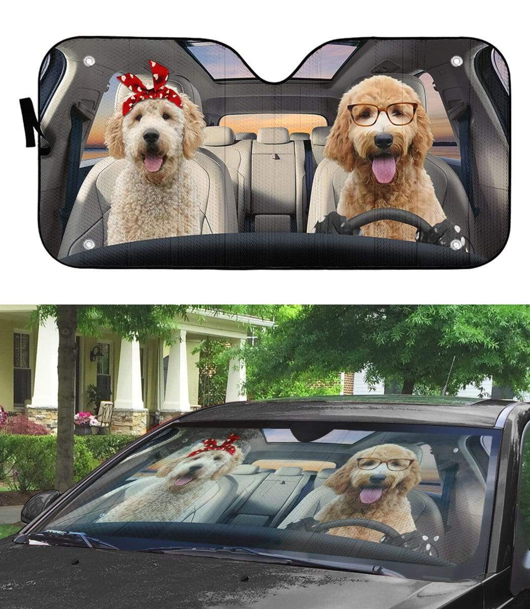 Gearhumans 3D Golden Doodle Dogs Custom Car Auto Sunshade