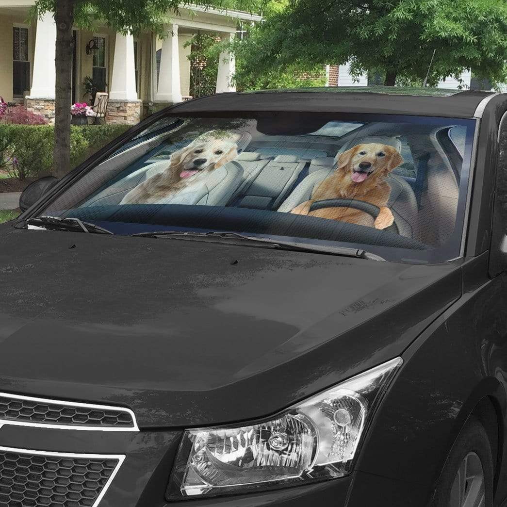 Gearhumans 3D Golden Retriever Custom Car Auto Sunshade
