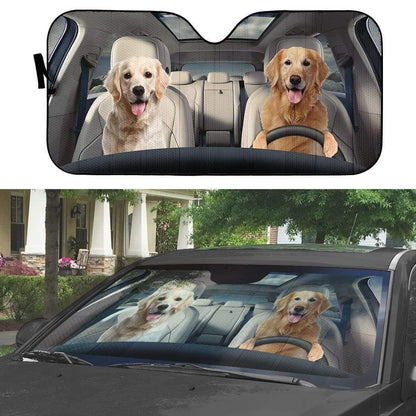 Gearhumans 3D Golden Retriever Custom Car Auto Sunshade