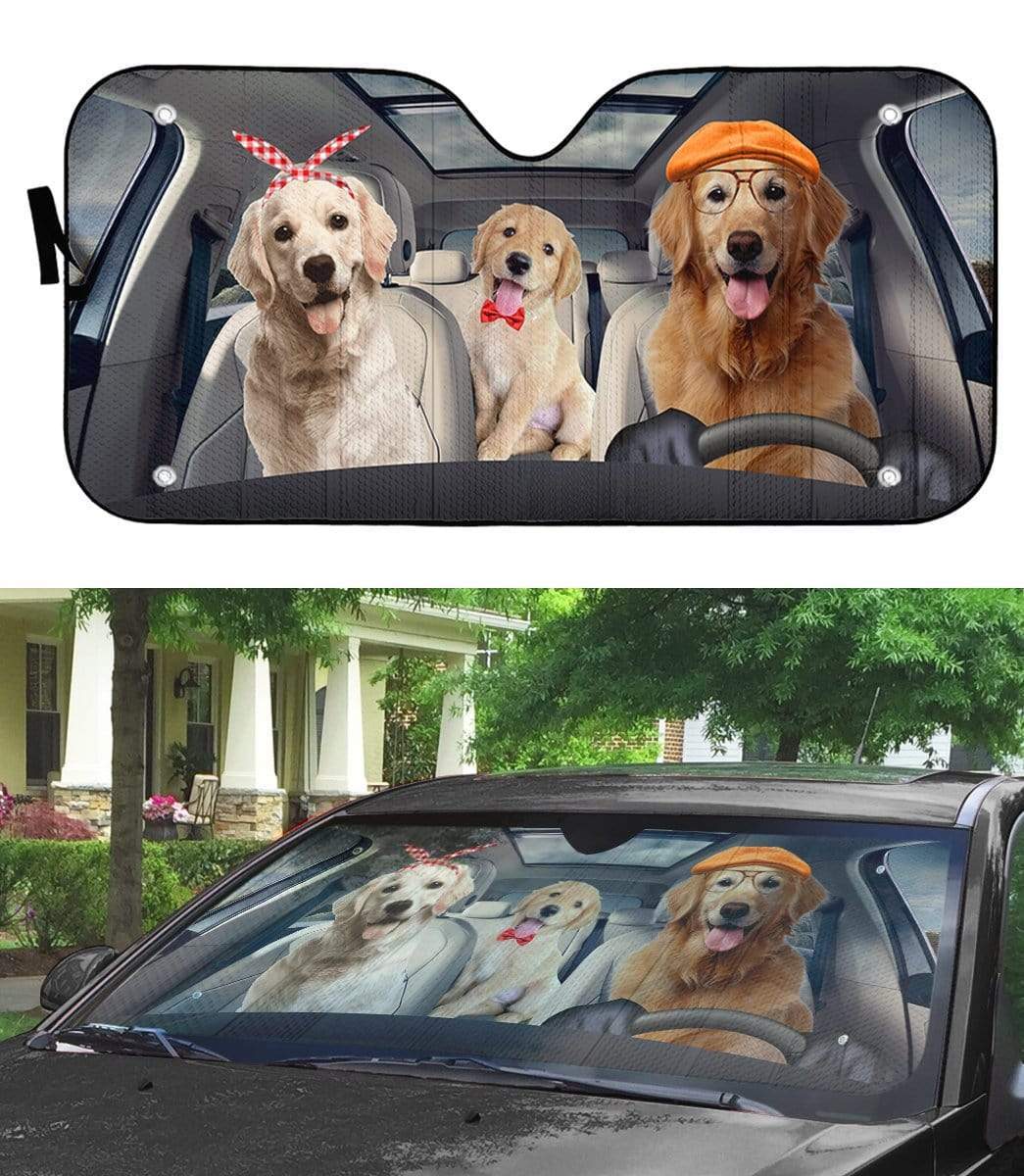 Gearhumans 3D Golden Retriever Dogs Custom Car Auto Sunshade